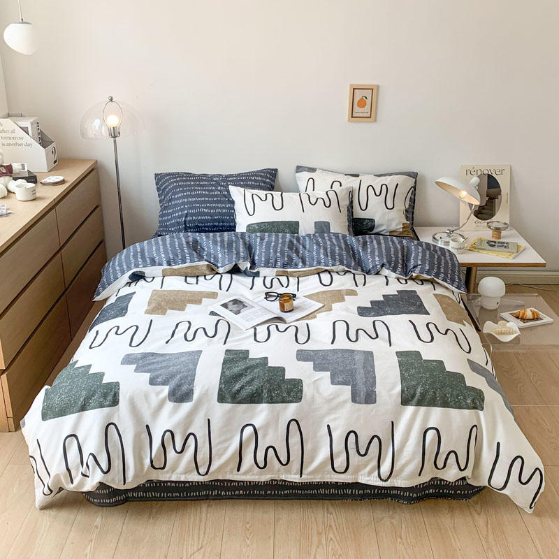 Stylish bedding set with geometric and wavy patterns
