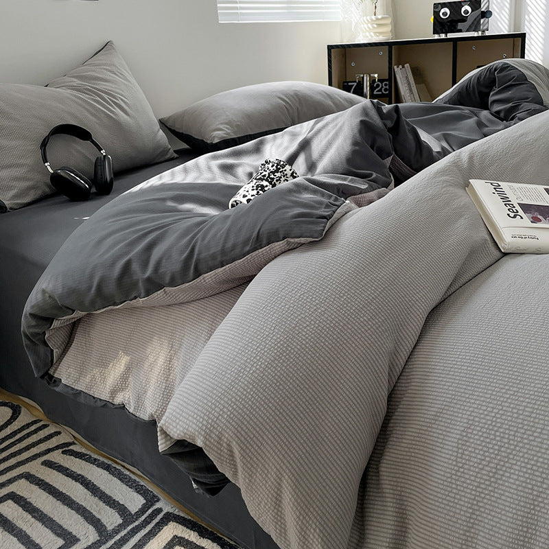 Stylish dark and light gray bedding with soft textured fabric