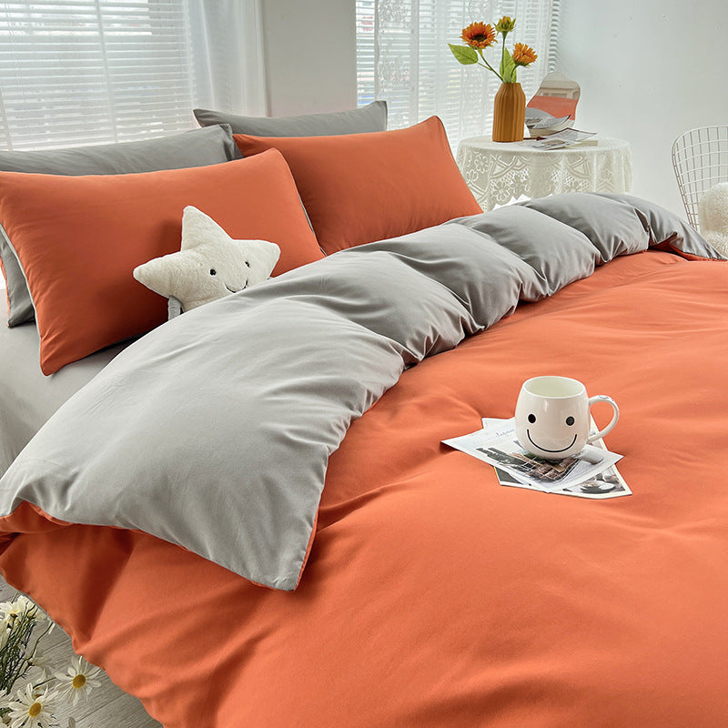 Orange-gray cotton bedding set