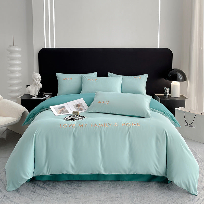 Posh Family Bedding Set In Light Blue and Orange