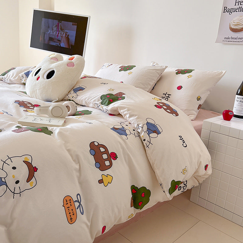 Pink bedding set with animal patterns