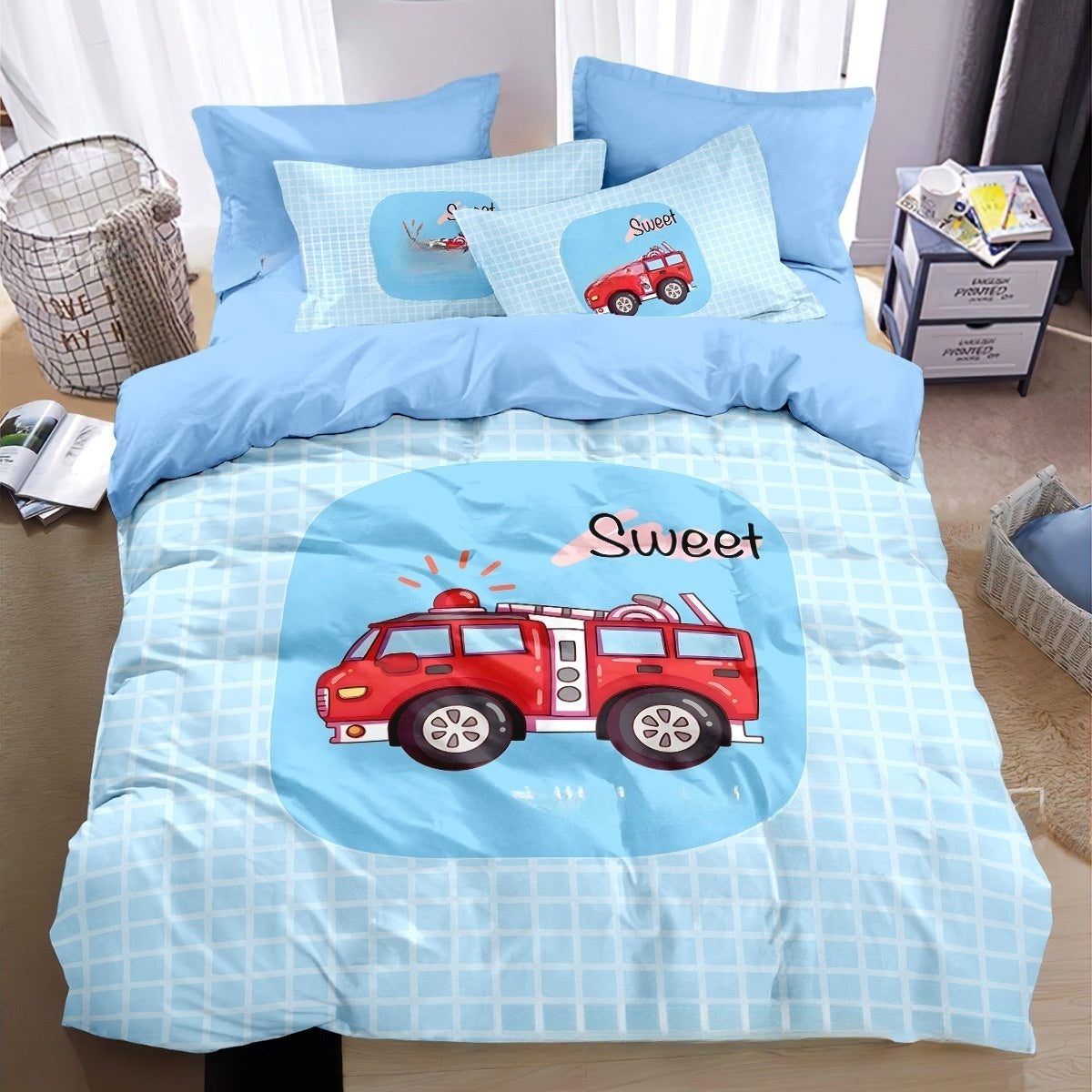 Soft and cozy kids bedding with construction pattern