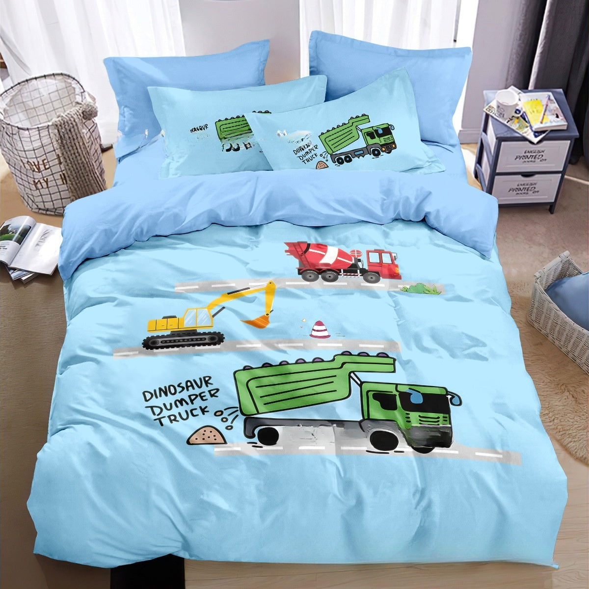 Kids bedding set with excavator design