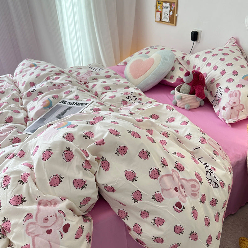 Pink and white bold design bedding set