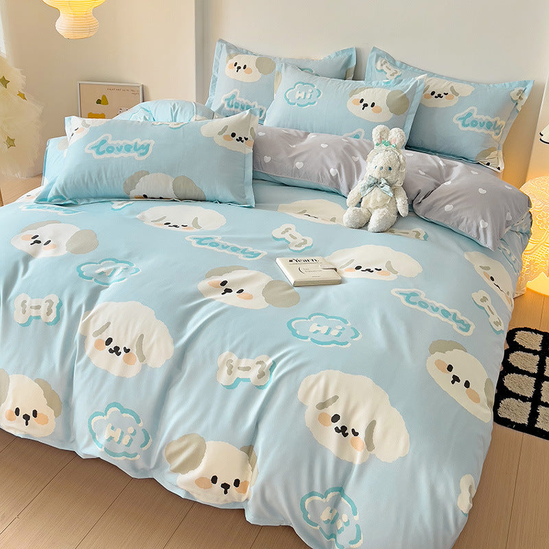 Cute blue bedding set with puppy patterns and bone design