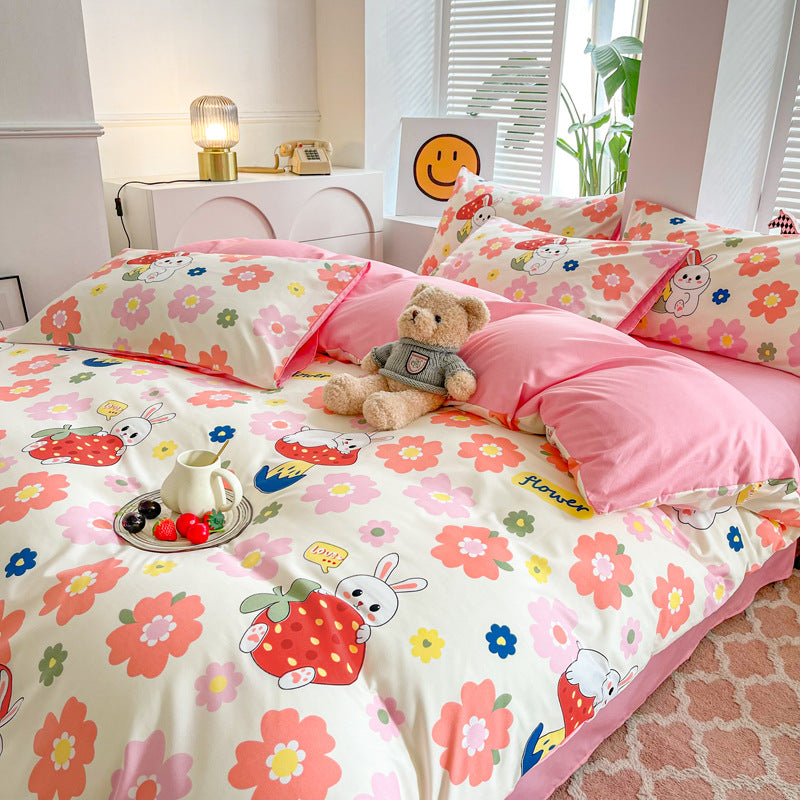 Bedding set with cute bunny and colorful floral design