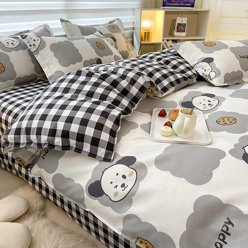 Cozy black and white checkered bedding set with cute dog print