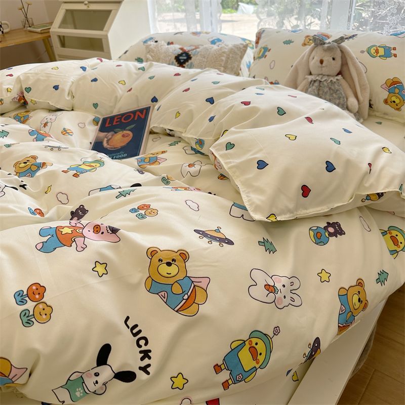 Playful bedding set with colorful cartoon animal patterns