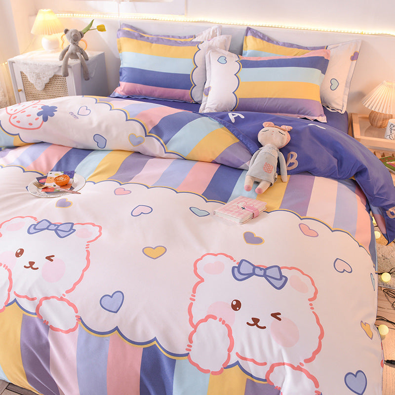 Pastel bedding set with cute bear and heart patterns