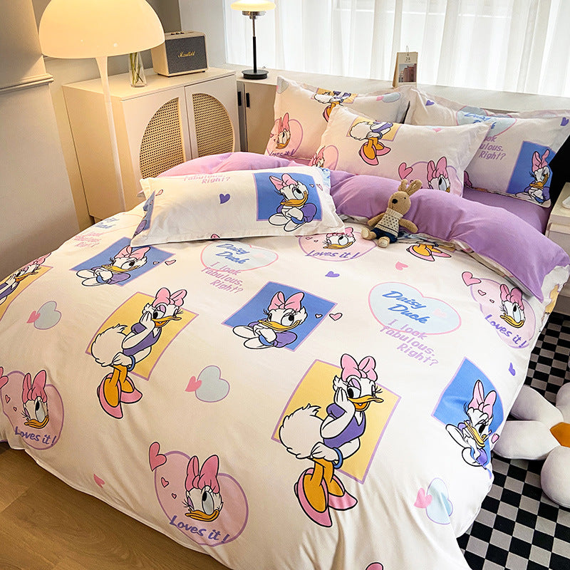 Bedding featuring Daisy Duck with colorful heart and text prints