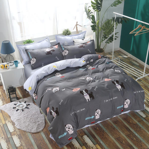 Cozy dark gray bedding set with playful dog-themed design