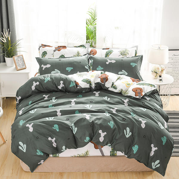 Stylish bedding set with dark green cactus pattern and soft fabric