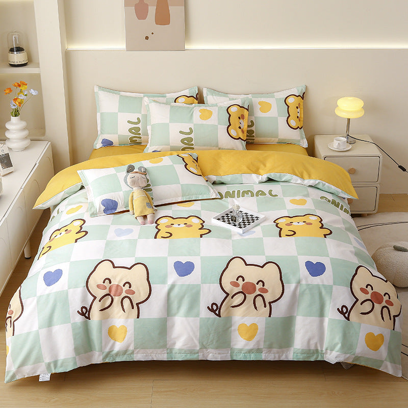 Animal-themed bedding set with a playful bear and heart pattern