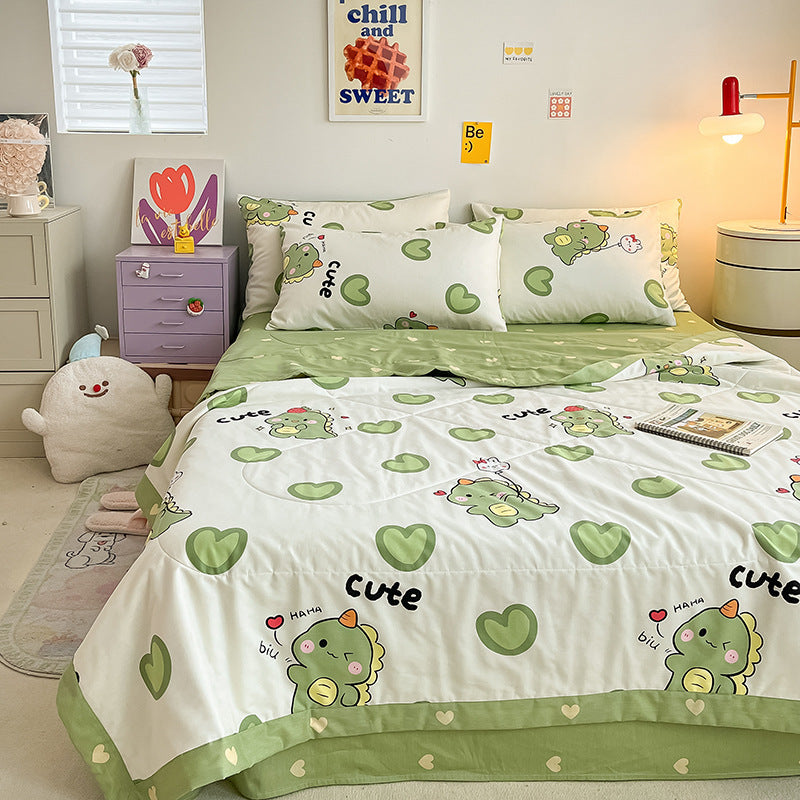 Adorable green dinosaur bedding set with heart accents