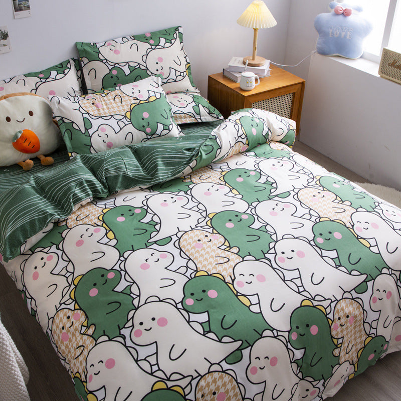 Playful bedding with cute green and white dinosaur design