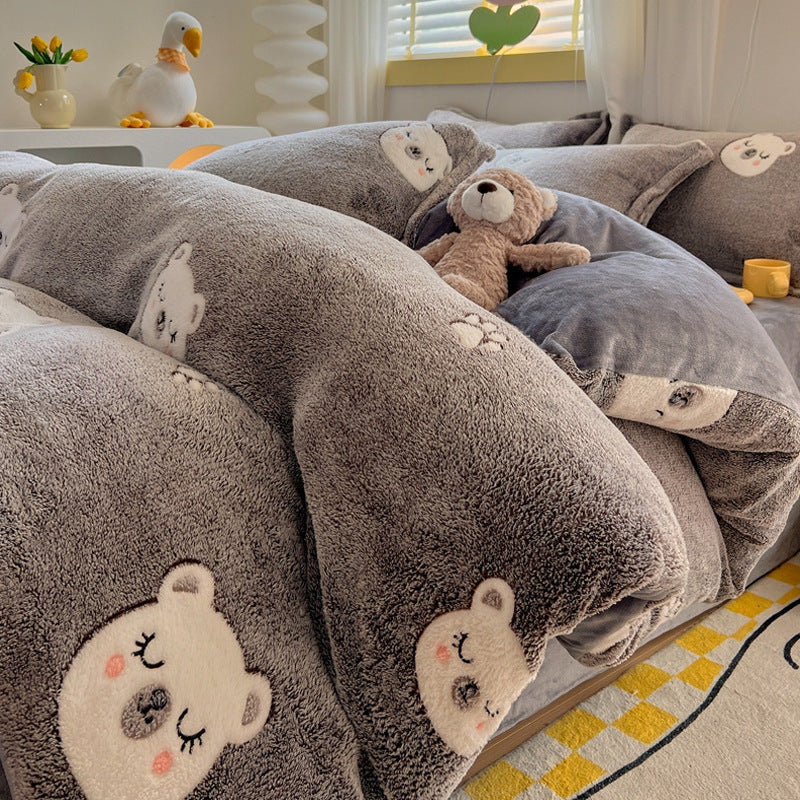 Soft grey bedding with cute polar bear faces and paw prints