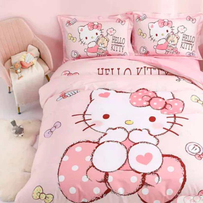  Cute Hello Kitty pink bedspread with bows and hearts