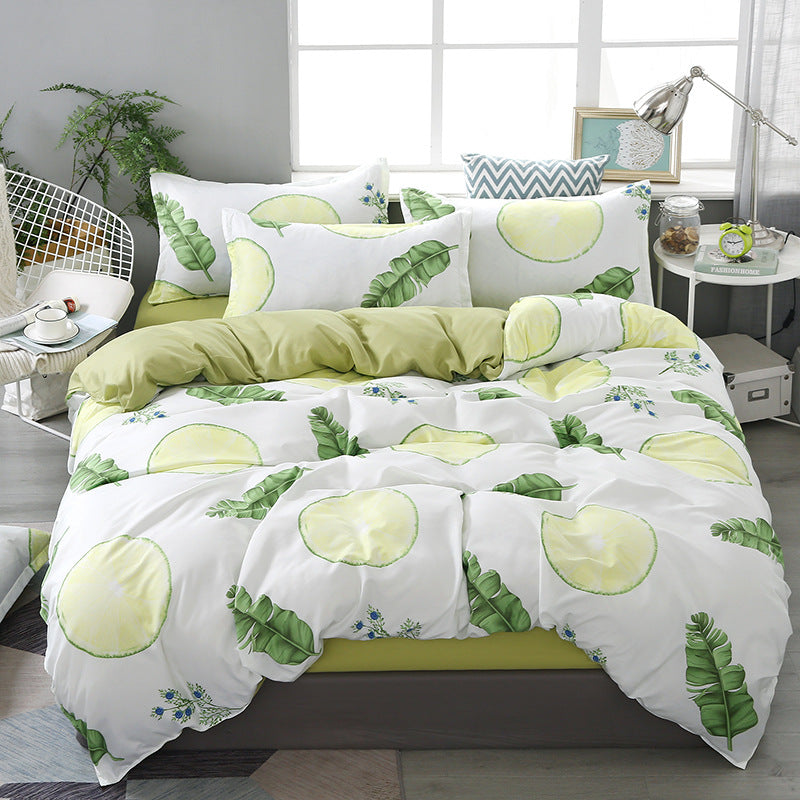 Lime pattern bedding set with green accents and tropical leaves