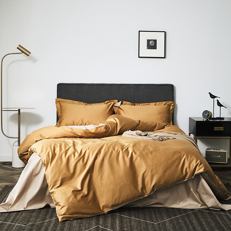 Elegant golden and beige bedding set with a modern cozy design