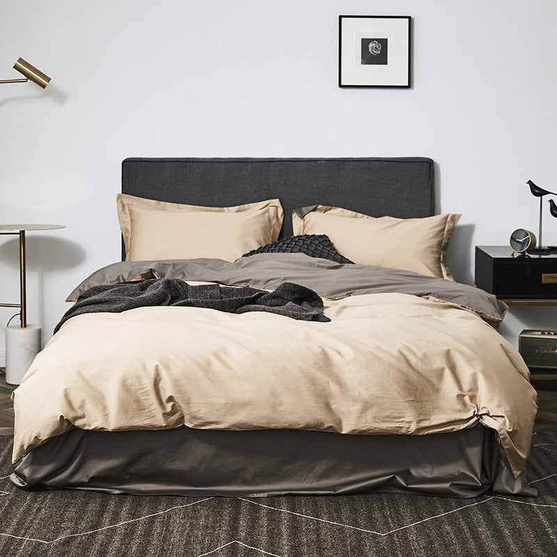 Elegant beige and gray bedding set with a modern minimalist design