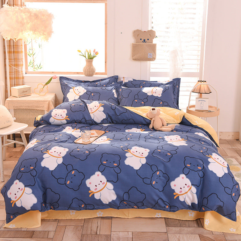 Cozy navy blue bedding set with adorable bear illustrations