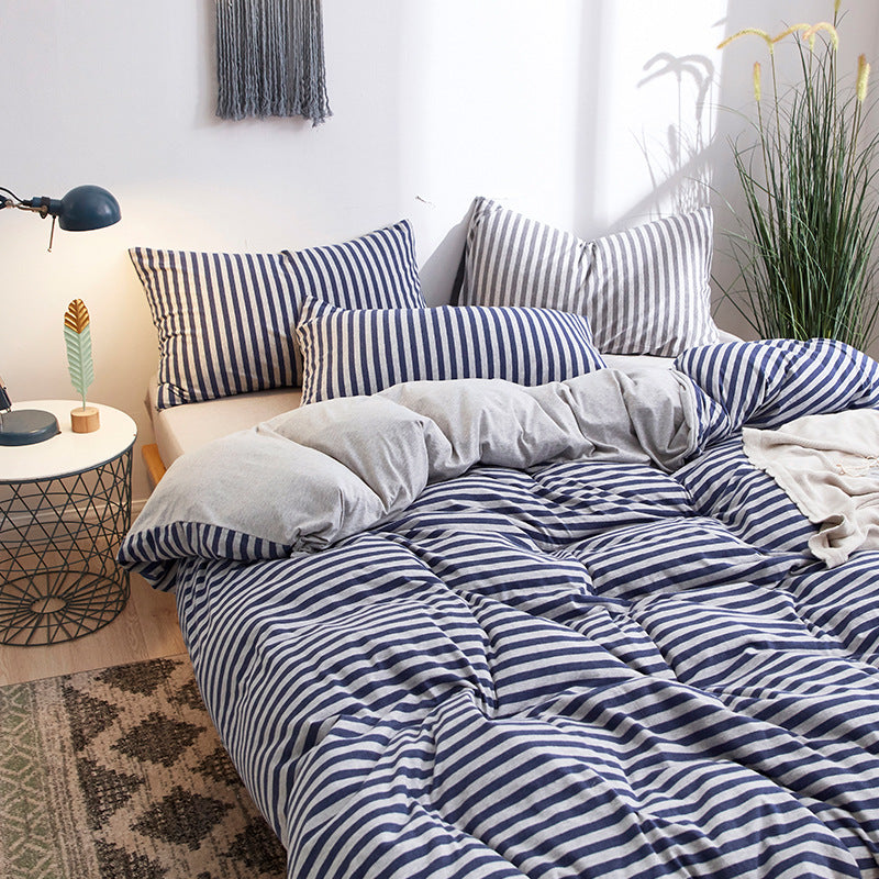 Classic navy and white striped bedding with a cozy soft texture