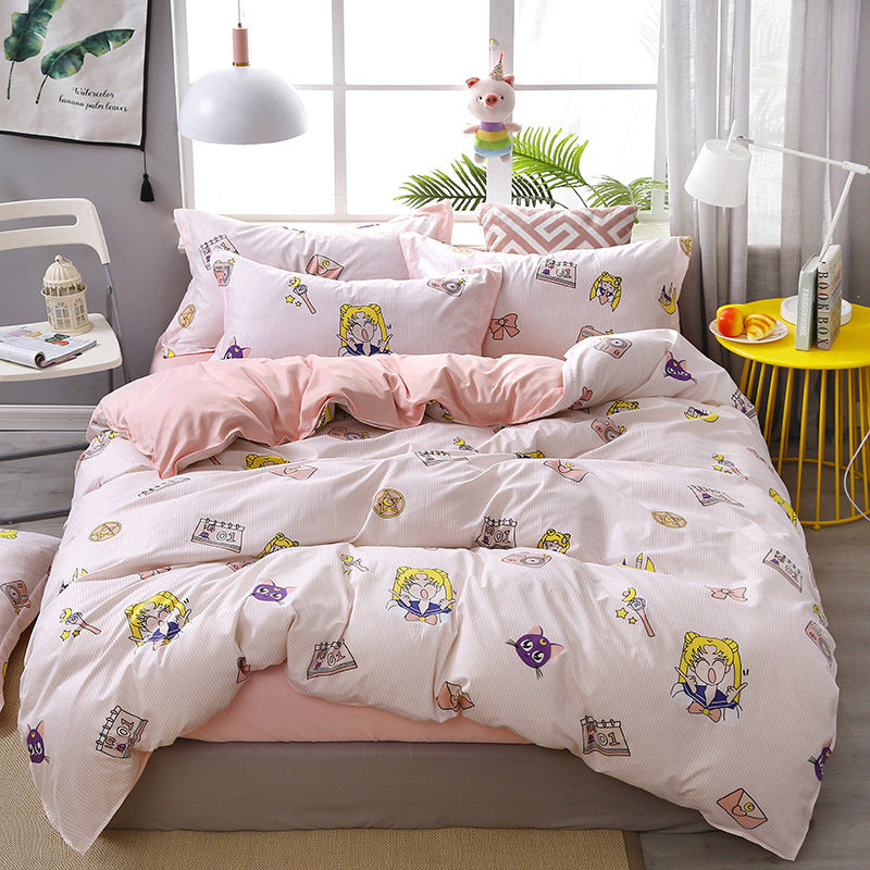 Cute pink bedding with playful cartoon character design