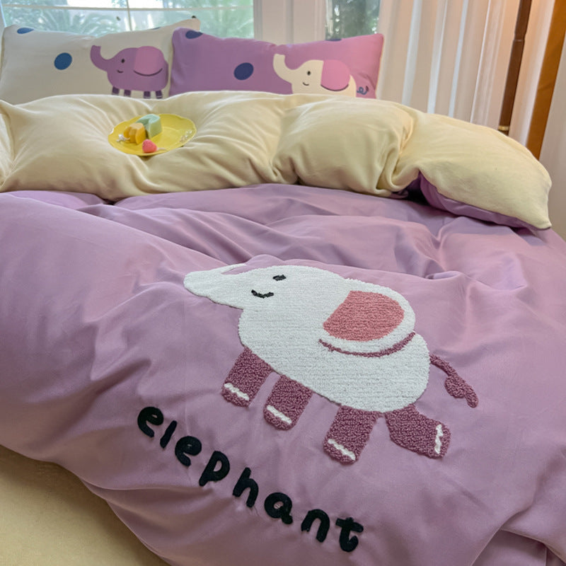 Cute pink elephant print bedding set with soft pillows and design