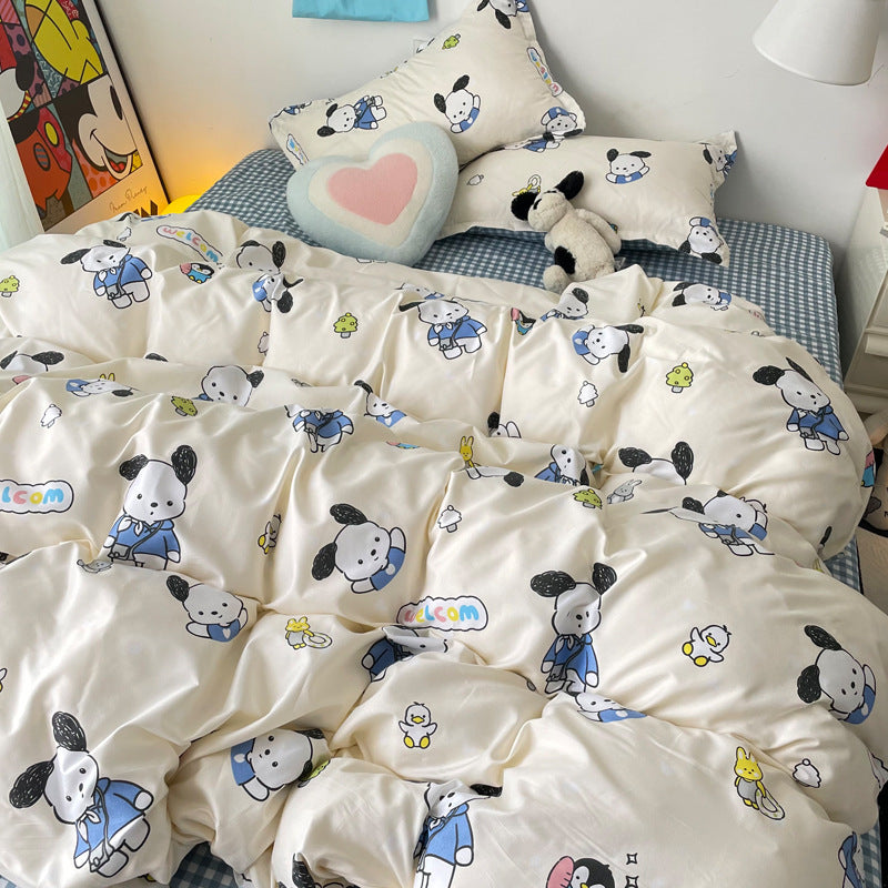 White bedding set featuring Snoopy and friends with vibrant designs