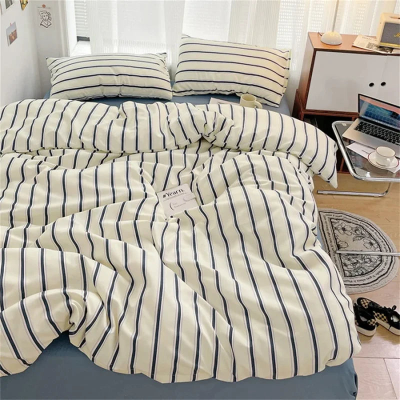 Blue and white striped bedding set with soft cotton fabric