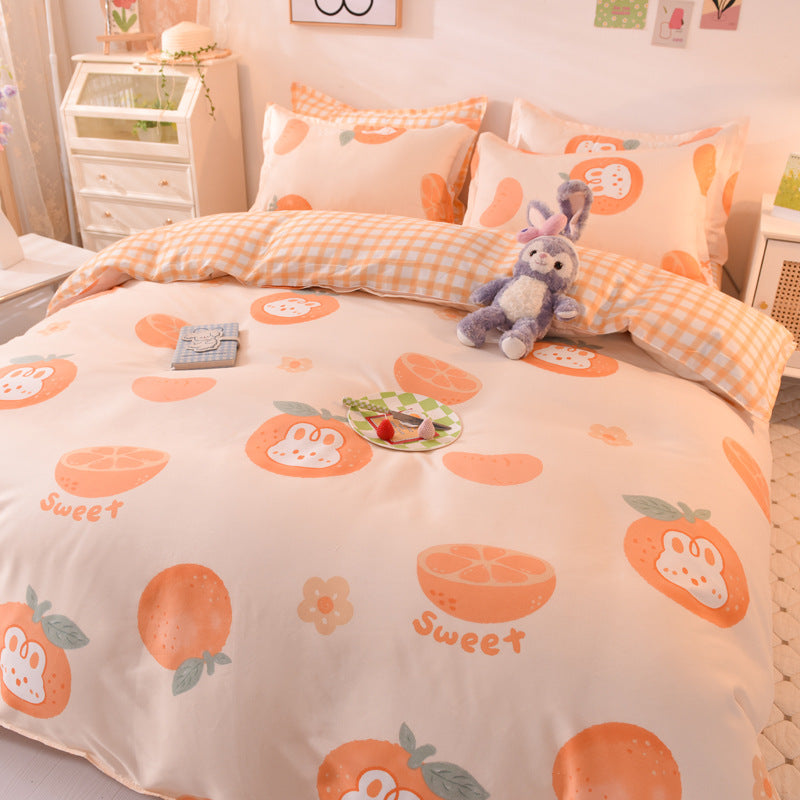 Cozy bedding set with sweet orange and bunny prints