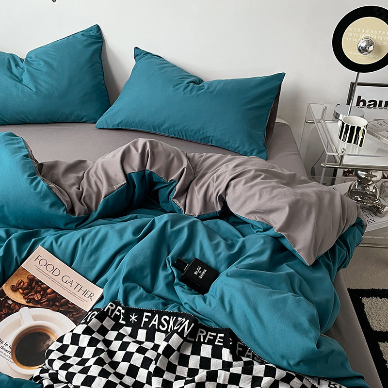 Stylish teal and gray bedding set with soft pillowcases