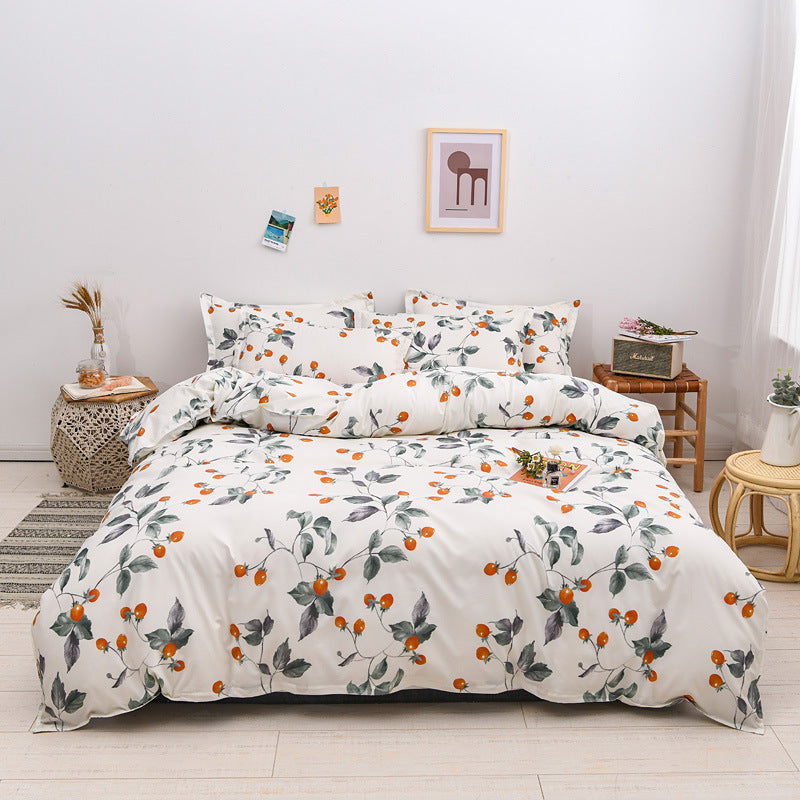 Elegant white bedding with orange berries and gray leaves design