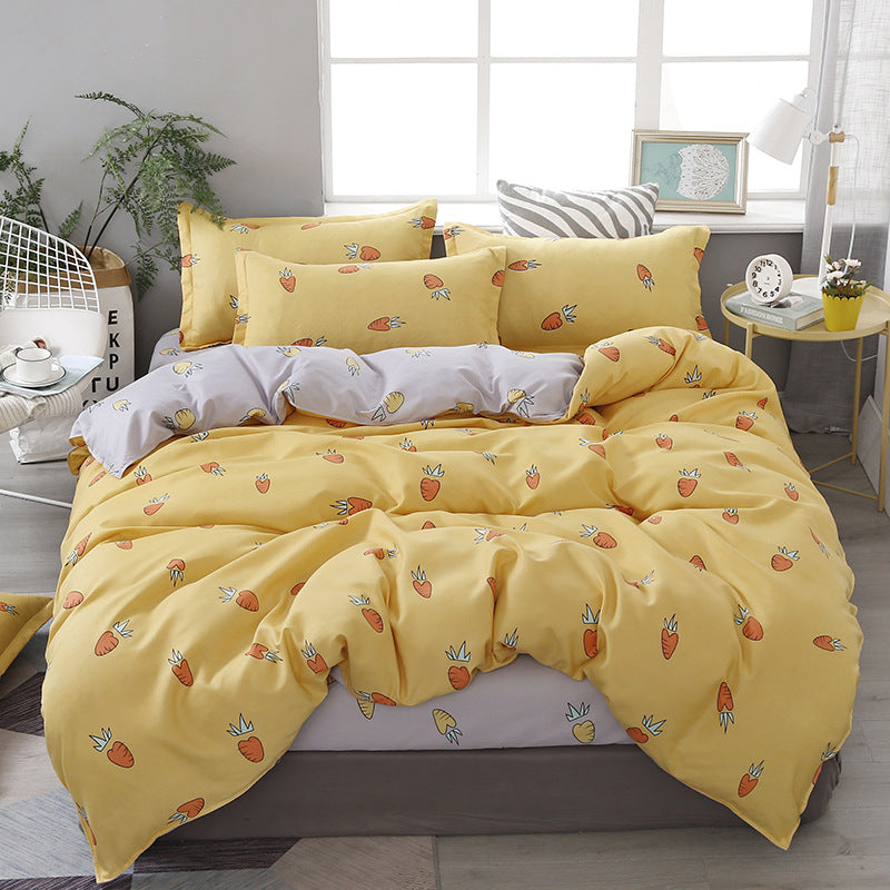 Yellow bedding set with cute carrot pattern and soft hues