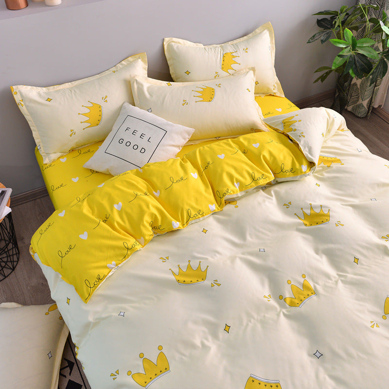 Yellow bedding set with crown and love patterns for a cheerful vibe