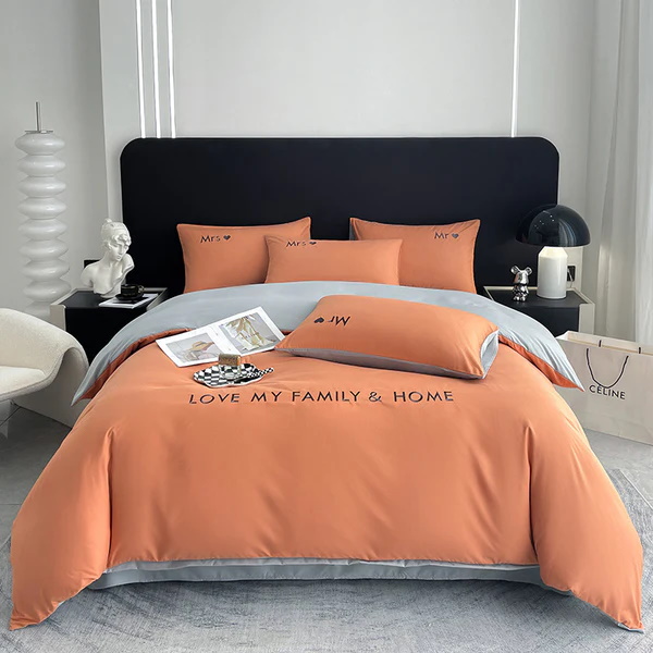 Posh Family Bedding Set In Light Blue and Orange