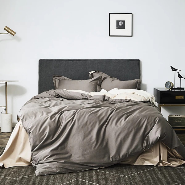 Sophisticated gray and beige bedding set with a cozy design