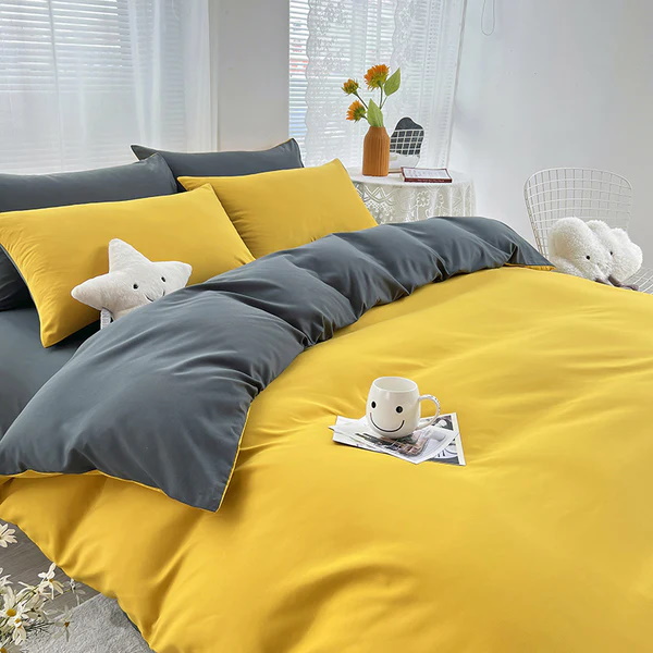 Yellow-gray cotton bedding set