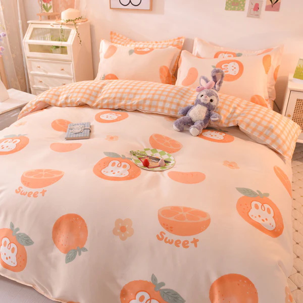 Cozy bedding set with sweet orange and bunny prints
